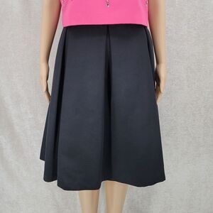 Eliza J Black Faille Midi Pleated Circle Skirt Pockets Women's Plus Size 14